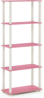Furinno Turn-N-Tube 5-Tier Multipurpose Shelf / Display Rack / Storage Shelf / Bookshelf, Square Tubes, Pink/White