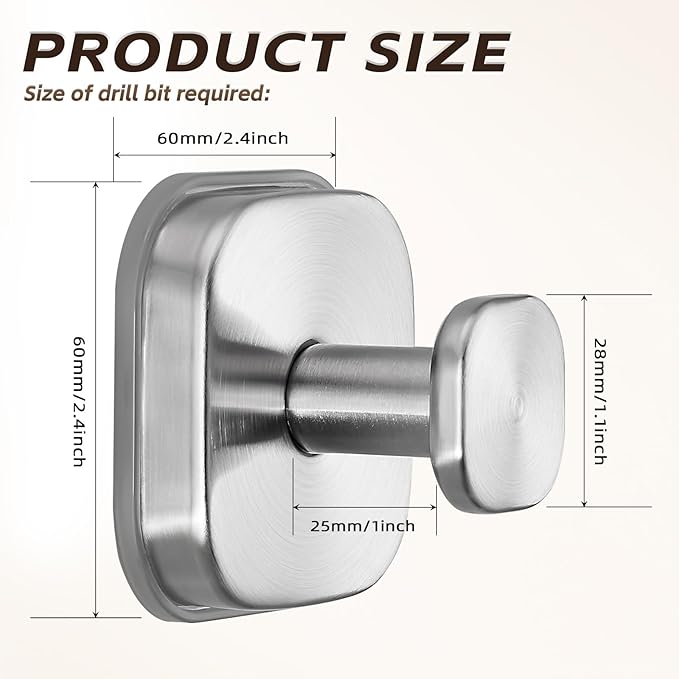 Heavy Duty Reusable Suction Cup Hooks for Kitchen/Bathroom/Shower - Wet-Proof Hooks for Towels, Robes, Loofah&Wreaths/No Drill Mounting on Glass, Tile, Metal (2, Brushed Nickel)
