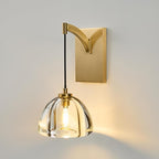 Crystal Brass Dome Wall Sconce - Luxury Brushed Lighting Fixture with K9 Crystals Cloche - Dimmable Indoor Hanging Light - Modern Gold Sconces for Bathroom Bedroom Living Room Stair Hallway