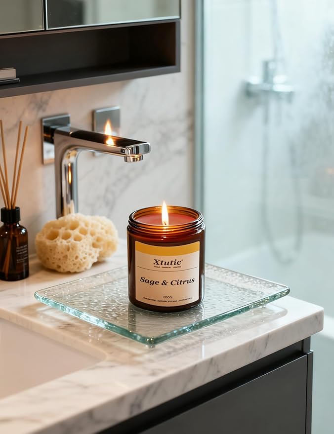 Soy Candle Gifts for Women & Men - 7oz Brown Scented Candle, 50-Hour Burn Time, Aromatherapy Jar for Home Decor, Relaxing Ambiance in Bedroom & Office(Sage Citrus)