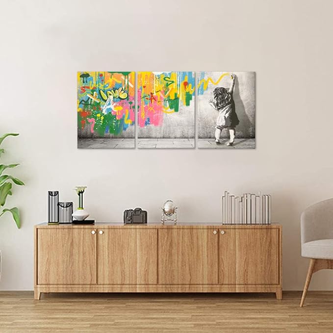 Novatique Graffiti Art Wall Decor Banksy Wall Art Colorful Pop Poster Street Graffiti Painting Canvas Print Ready to Hang for Bathroom Bedroom Office,12" x 16" x 3 Pcs