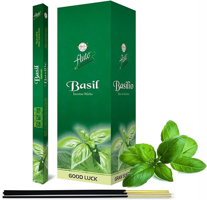 Flute Basil Incense Sticks for Good Luck & Blessing (8 Sticks/Pack, 25 Packs/Box, Total 200 Sticks Box) Best for Gifting