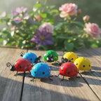 Cute Colorful Ladybug Metal Garden Decor, Set of 8 (4 Colors*2) Outdoor Yard Art, Lawn Ornaments, Fence & Patio Wall Sculptures, for Mom, Housewarming