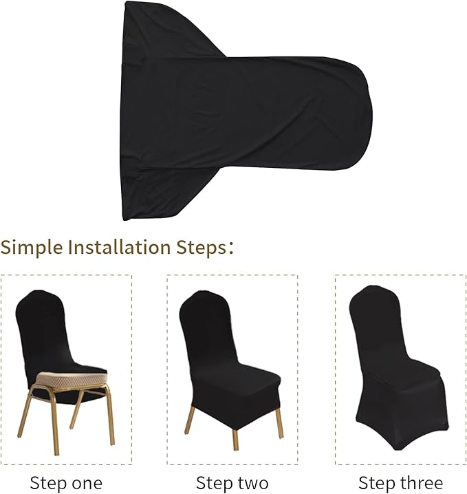 50 Pcs Black Washable Removable Universal for Wedding Party Dining Banquet Polyester Spandex Stretch Slipcovers Chair Covers