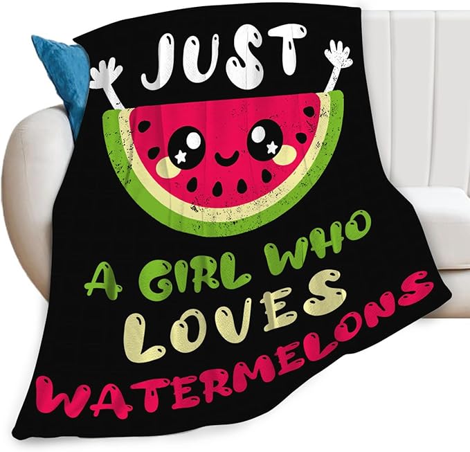 Watermelon Blanket for Girls Women Just A Girl Who Loves Watermelon Throw Blanket Lightweight Fuzzy Cozy Plush Flannel Fleece Blankets for Bed Decor 50"x60"