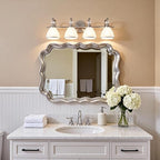 ANDY STAR Bathroom Light Fixtures Over Mirror, 4-Light Brushed Nickel Vanity Lights for Bathroom, 27.8 Inch Vintage Wall Sconce with Milk White Bell Glass Shades, Rustproof Silver Finish, E26 Base