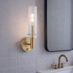 Modern Wall Sconces with Dimmer ON/Off Switch Gold Brushed Brass Bathroom Vanity Light Fixtures Striped Clear Glass Shades Indoor Wall Light for Mirror Living Room Bedroom Hallway Staircase
