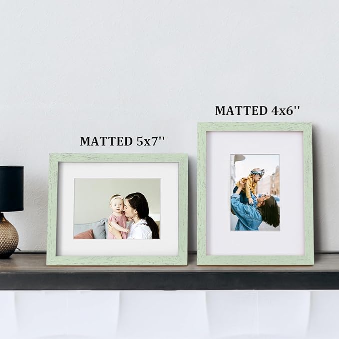 Egofine 8x10 Picture Frames Set of 4, Made of Solid Wood Covered by Plexiglass 4x6 and 5x7 with Mat or 8x10 without Mat, for Table Top Display and Wall Mounting Photo Frame Rustic Green