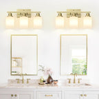 3-Light Bathroom Light Fixtures, Aged Brass Vanity Light with Milky White Shades, Bathroom Lighting Fixtures Over Mirror, Modern Bathroom Wall Lamp for Mirror Living Room Cabinet Bedroom