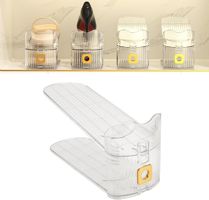 Tissting Shoe Organizer 20x10x6.5cm Clear Plastic Adjustable Double Layer Rack - Space Saving Stackable Holder for High Low Heels Sneakers Sandals Closet Cabinet Men Women