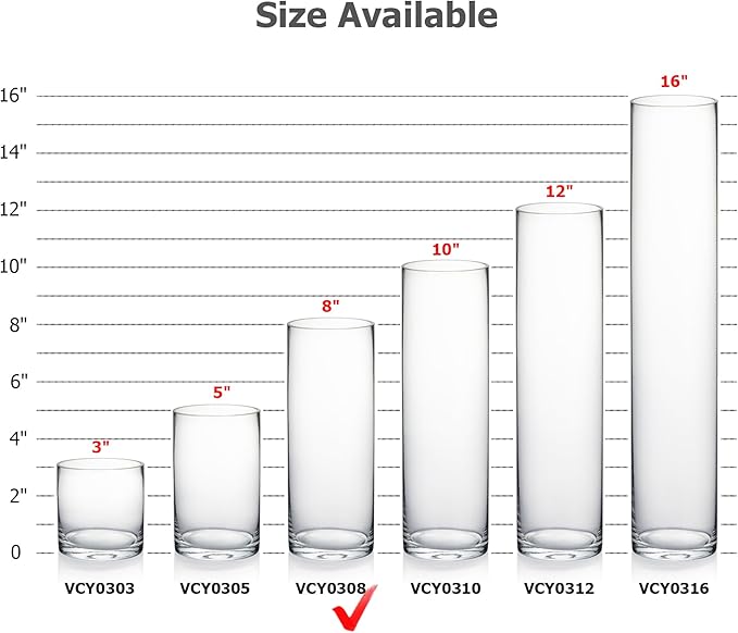 WGVI Quality Thick Clear Cylinder Glass Vases, 3" W x 8" H, Bud Vase Skinny Narrow Floral Bouquet Flower Container for Wedding Centerpieces Tabletop Home Accent Décor Brush Pen Holder, 1 Piece