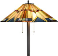 Tiffany Style Floor Lamp Vintage Stained Glass Shade 65” Tall Mission Floor Standing Reading Corner Light Fixture for Bedroom, Living Room, Office, Multi-Colored