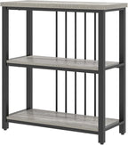 FOLUBAN 3 Tier Bookshelf, Short Bookcase for Small Space, Modern Wooden and Metal Book Shelf for Living Room Bedroom Office (Light Grey Oak)