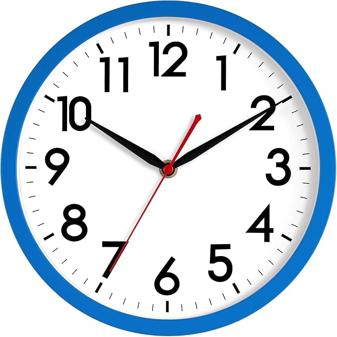 AKCISOT Wall Clock 10 Inch Silent Non-Ticking Modern Clocks Battery Operated - Analog Classic for Office, Home, Bathroom, Kitchen, Bedroom, School, Living Room(Blue)