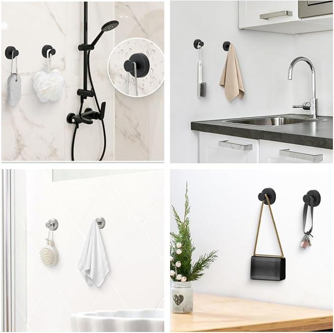 2026 Upgraded Suction Cup Hooks for Door Wreaths, Removable No Drill Wreath Hangers for Front Door, Reusable Hooks Holder for Glass Window Towel Shower Bathroom Kitchen (1, Silver)