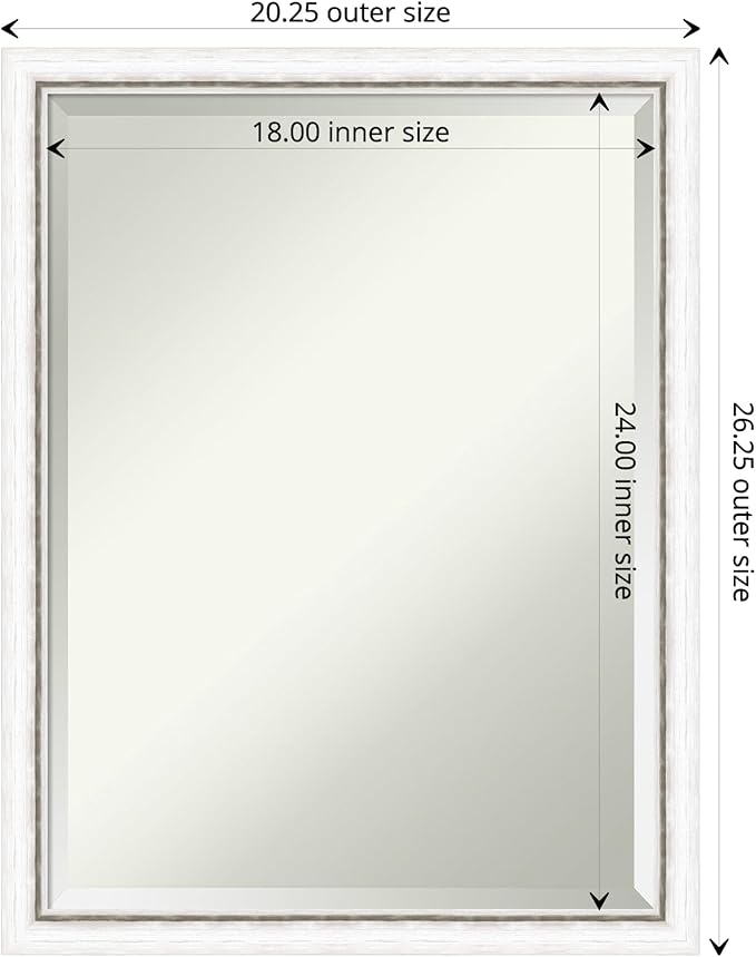 Amanti Art White Wall Mirror 26x20 Morgan White Silver Rectangle Bathroom Mirror for Wall Decor Living Room, Medium Modern Wood Frame, Hangs Horizonally and Vertically, Bathroom Decor, Beveled Edge