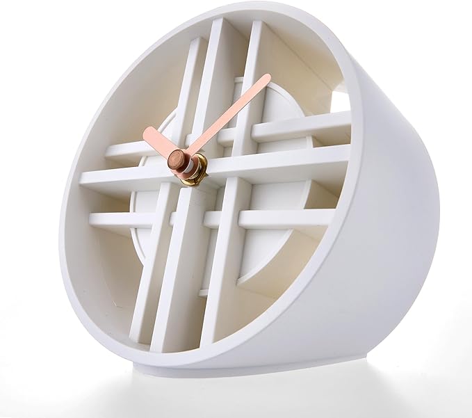 AonT Design Modern Desk Clock (Korean Lattice Pattern) Silent Analog Minimalist – Made in Korea Decorative Shelf Clock for Table and Living Room Decor (White)