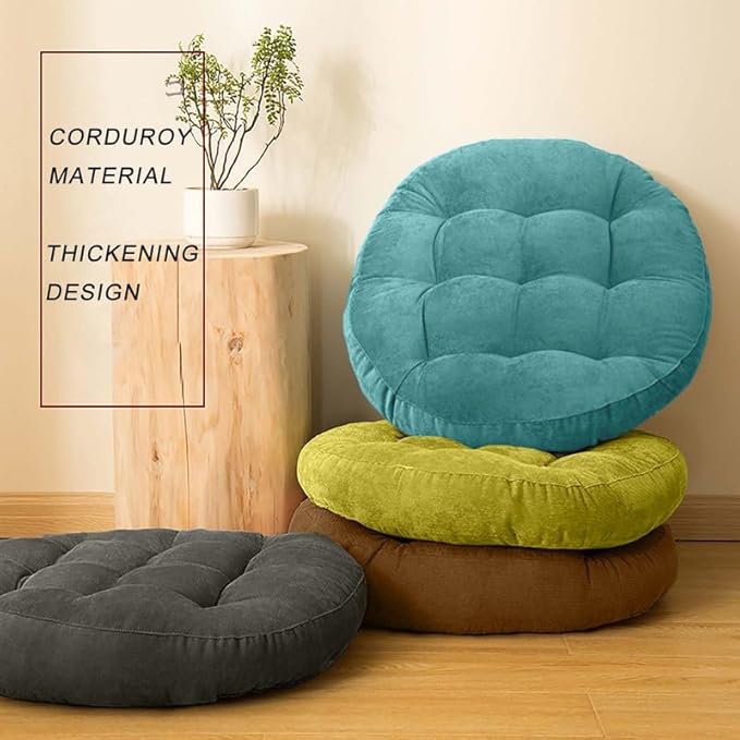 Meditation Floor Pillow Set of 2 Large Round Floor Cushions for Adults Tufted Corduroy Floor Seat Pillows Cushion for Living Room,Wine Red 16.5" Lx16.5 Wx3 H