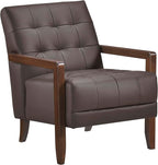 Lexicon Modern Accent Chair, Luxury Genuine Leather Match Living Room Chair with Tufted Cushions, Solid Wood Frame and Arm Rest, Comfy Upholstered Single Seat for Bedroom/Reading/Office, Dark Brown