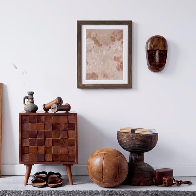 12x12 Picture Frame Walnut, 12 x 12 Picture Frames Matted to 8 x 8,Square 12 x 12 Frame with Tempered Real Glass,Rustic Wooden 12x12 Photo Frame Wall- Home Decor Gifts
