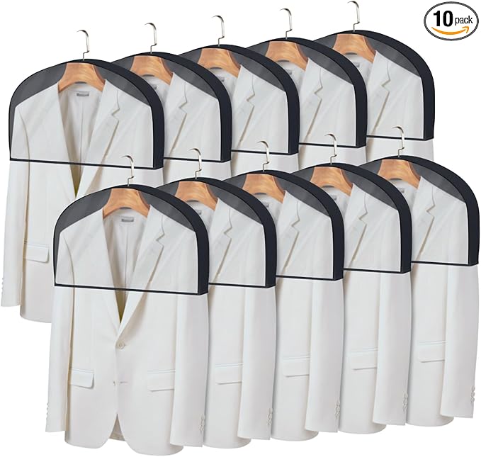 Kntiwiwo Shoulder Covers for Hanging Clothes (Set of 10) Breathable Garment Dust Covers Clothes Protectors Covers for Closet with 2" Gusset for Suit, Coats, Jackets, Dress