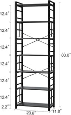 HOMBAZAAR 7 Tier Bookshelf,84 inch Tall Industrial Bookcase with Metal Frame and Open Shelves,Rustic Heavy Duty 7 Shelf Bookcase, Office Book Shelves for Living Room and Bedroom,Black