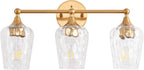 20 inch 3-Light Gold Vanity Light,Modern Wall Sconce with Rippled Glass Lampshade,Bathroom Lighting Fixture Over Mirror for Living Room,Bedroom,Hallway
