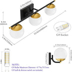 Ralbay Black and Gold Bathroom Lights 3-Light Mid Century Modern Milky Glass Black and Gold Vanity Lights for Bathroom