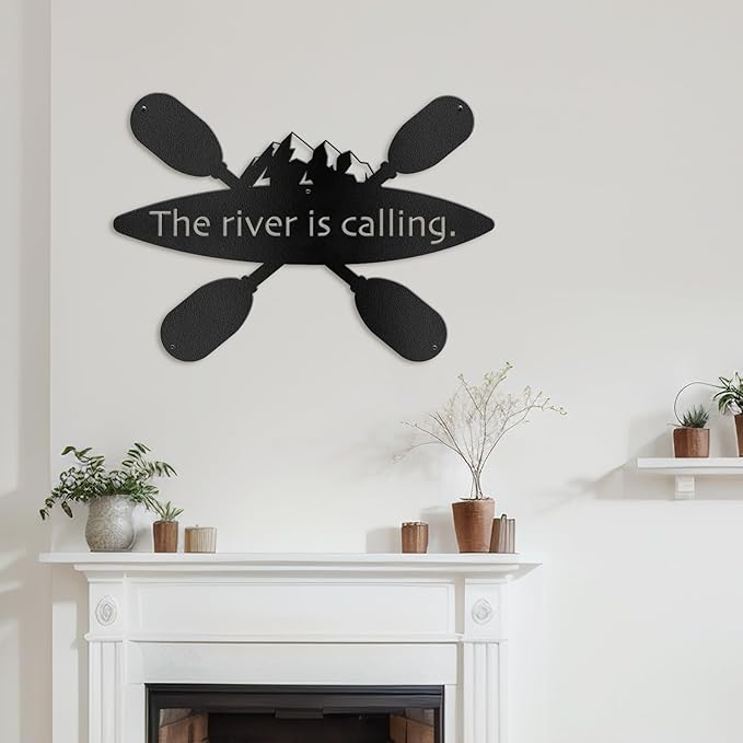 SIGNLEADER Metal Wall Art Decor - Kayak with Paddles Sport Minimalist Modern Abstract Wall Sculpture Hanging Home Decoration for Living Room, Bedroom, Bathroom, Kitchen, Studio, Outdoor - 30" Black