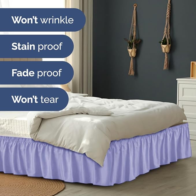 Wrap Around Dust Ruffle Bed Skirt - Lavender - for Full Size Beds with 21 Inch Drop - Easy Fit Elastic Strap - Adjustable Pleated Bedskirt w/Brushed Fabric Wrinkle Free - for Women, Men, Kids & Teens