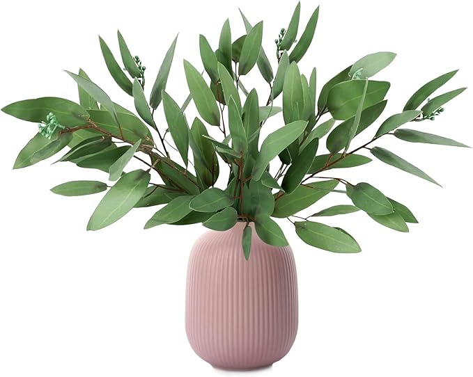 WAYNHUI 3 Pack Faux Real Touch Artificial Eucalyptus Stems with Seeds 31'' Tall Faux Greenery Stems for Bridal Wedding Bouquet Vase Table Centerpiece Decor (Green 3pack)