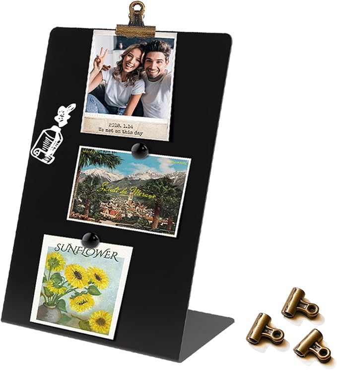 Magnetic Display Board - Desktop Metal Memo Board for Notes & Photos, 11x9.8 Inch Small Black Magnetic Bulletin Board, Includes Clips for Office, Room Decor (9.8 * 13.7inch, Count, 4)