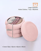Round Set of 2 Sherpa Storage Ottoman Stool Boucle Vanity Stool Footstool with Removeable lid Load up to 440 lbs for Livingroom Bedroom Pink UASND68P