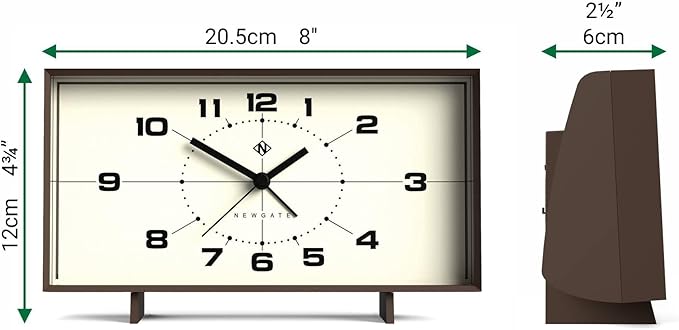 NEWGATE® Wideboy Alarm Clock | Rectangular Retro Design | Mocha Brown | Mid Century dial | Ideal for Bedside, Desk, Mantel or Shelf | Retro Bedroom & Office Accessory