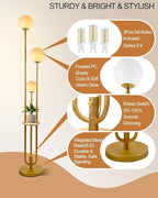 63IN Dimmable Floor Lamp with Shelf, Unique Globe Gold Tall Standing Lamps Candle Holder Style, 3000K Warmwhite Mid Century Modern Floor Lamp for Living Room Home Office(Bulbs Included)