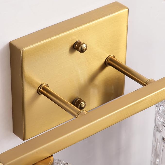 2 Light Brushed Gold Bathroom Vanity Light Over Mirror, Modern Vanity Lighting with Crystal Glass Shade, Wall Mount Bathroom Light Fixtures, E26 Base