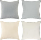Mecatny Set of 4 Velvet Throw Pillow Covers 20x20, Soft Neutral Accent Decorative Couch Pillow Covers for Sofa Bedroom Living Room, Grey/Beige