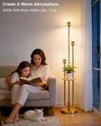 Lightdot Gold Dimmable Floor Lamp with Table, Modern Floor Lamps for Living Room, 3000K Warm Lights Tall Standing Lamp with Candle Bulb Included for Bedroom/Home Office/Sofa Beside/Corner Decor