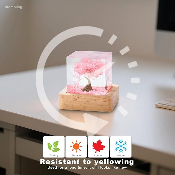 brambing Mini Epoxy Resin Lamp Sakura Elk Ambient Light Bubble Free, Non Stringy, Odorless, Durable Premium Home Decor Piece, Perfect Craft for Collection Ideal Gift Choice. (Pink, Mini- 2 inches)