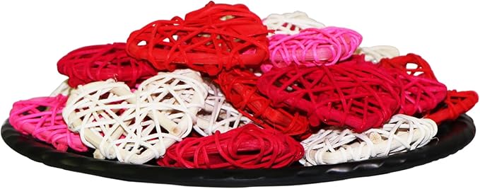 STMK Valentine’s Day Rattan Balls Decorative, 32 Pcs 2.36 Inch Heart Shaped Wicker Balls Decorations for Valentine’s Day Decor DIY Vase Bowl Filler Wedding Decoration (Red, Rose, Pink and White)