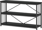 IBF Low Horizontal Book Shelf, Industrial Modern 3 Tier Bookshelf, Farmhouse Short Open Storage Organizer Long Shelf, Simple Wide Wood Metal Sturdy Etagere for Bedroom Living Room, Black Oak, 47 in