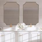 ANDY STAR Brushed Gold Rectangle Mirror, 24x36 Inch Scalloped Bathroom Mirror, Unique Rectangular Mirror with Scalloped Design, Anti-Rust Stainless Steel Frame Deep 1"