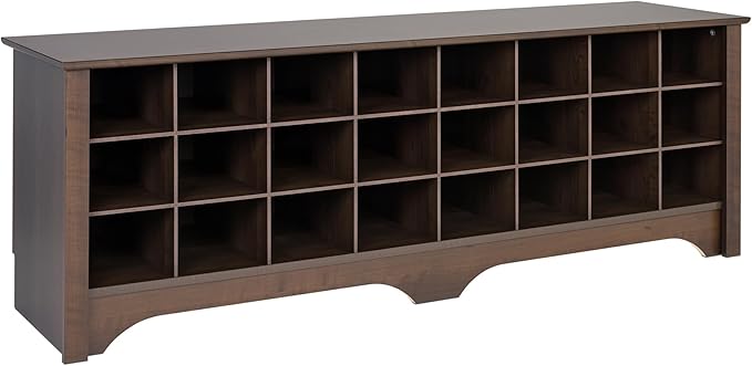 Prepac 24 Pair Shoe Cabinet, Entryway Bench, Mud Room Organization and Storage Bench with 24 Shoe Cubbies, Brown, 15.5"D x 60"W x 20.25"H