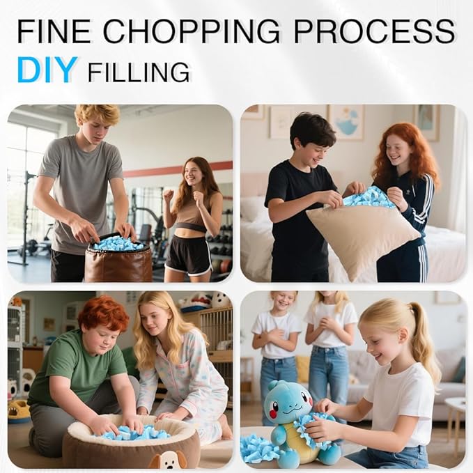 10lbs Shredded Memory Foam Filling, Blue and White Bean Bag Filler, Soft Pillow Stuffing Refill for Couch, Cushion, Dog Bed, Pouf, Arts and Crafts