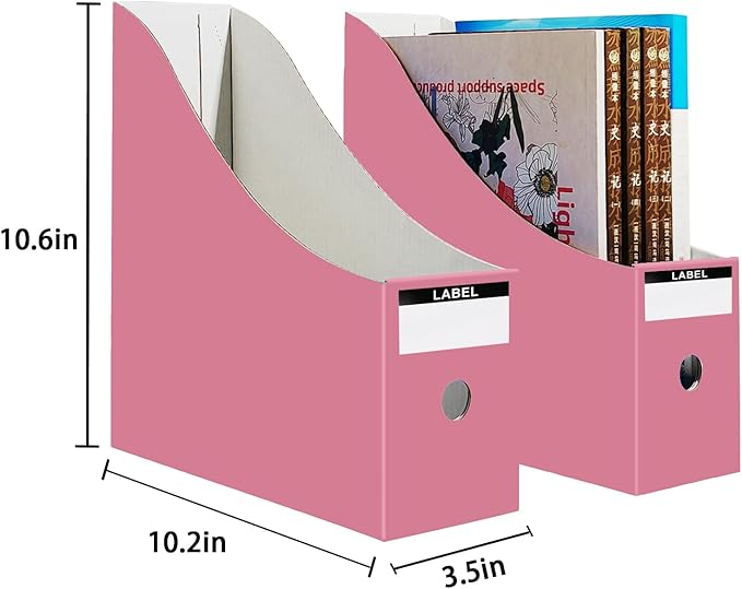 Limitliho Magazine File Folder Holder for Desk, Book Bins for Classroom Library,Office,Home, 10.6" H x 10.2" L x 3.5" W in Cardboard Paper Organizer (Elegant color, 6 Pack)
