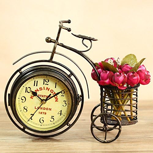Berry President Antique Crafts Retro Vintage Style Bicycle Desk & Shelf Clock Modern Home Office Decoration Tabletop Display Ornament (Dark Brown)