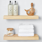 Homeforia 18 inch Natural Floating Shelf, High End Solid Real Wood 18inch Small Floating Shelves for Wall Mounted, Natural Wooden Floating Shelves, Heavy Duty Bracket, 18 X 6.5 X 1.75 in, Set of 2