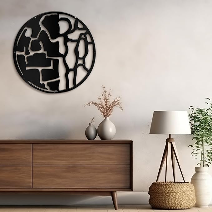 SIGNLEADER Metal Wall Art Decor Abstract Circle Shapes Minimalist Modern Abstract Wall Sculpture Hangings Home Decoration for Living Room, Bedroom, Bathroom, Kitchen, Outdoor - 24" Black