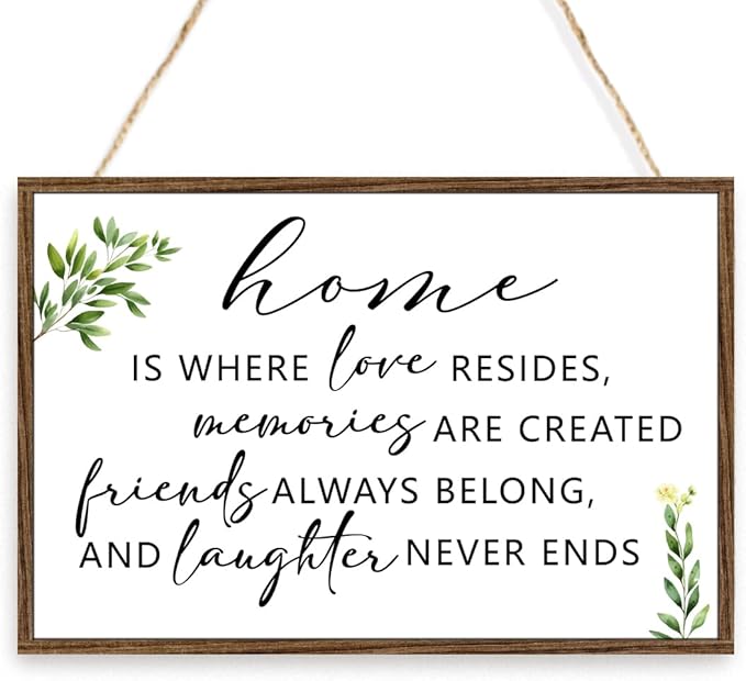 Home is Where Love Resides Sign Wood Plaque Wall Decor,Rustic Family Wooden Hanging Sign Wall Pediments for Home House Front Door Wall Decor