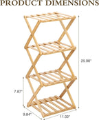 Bamboo Shoe Rack 4 Tier Foldable Shoe Rack Vertical Bamboo Shoe Organizer Free Standing Shelf for Entryway, Closet, Bedroom, Wood Color